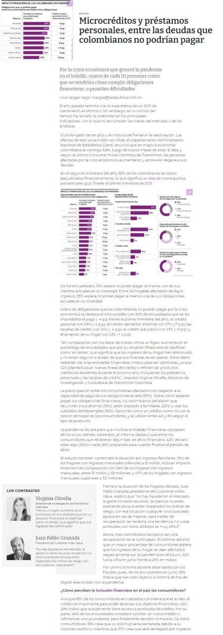 Microcréditos y préstamos personales, entre las deudas que colombianos no podrán pagar