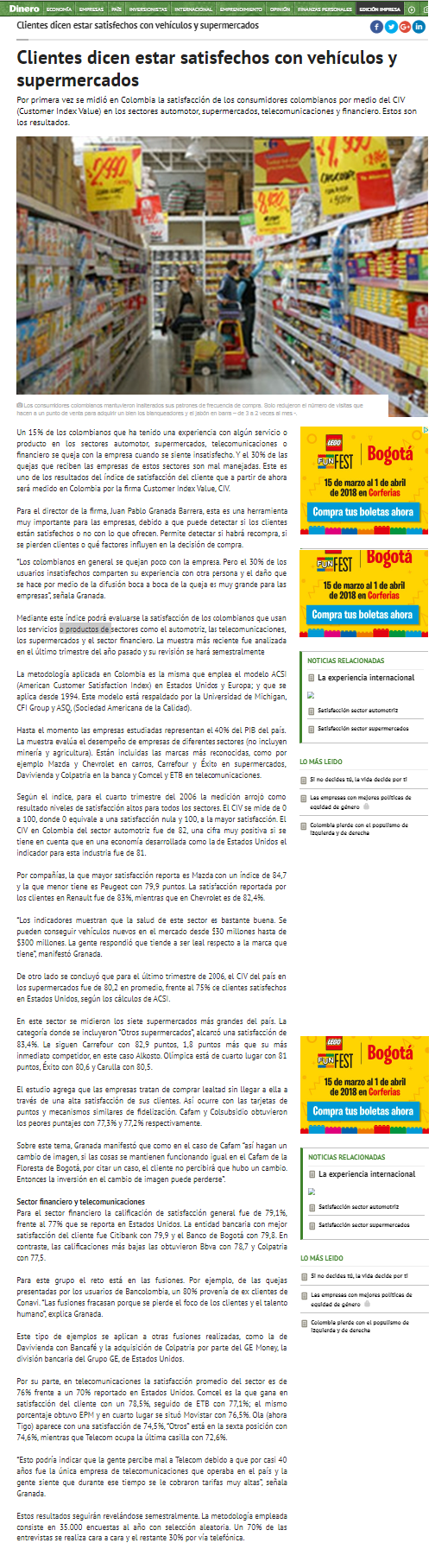 Satisfacción de los clientes en el Sector Automotriz y de Supermercados