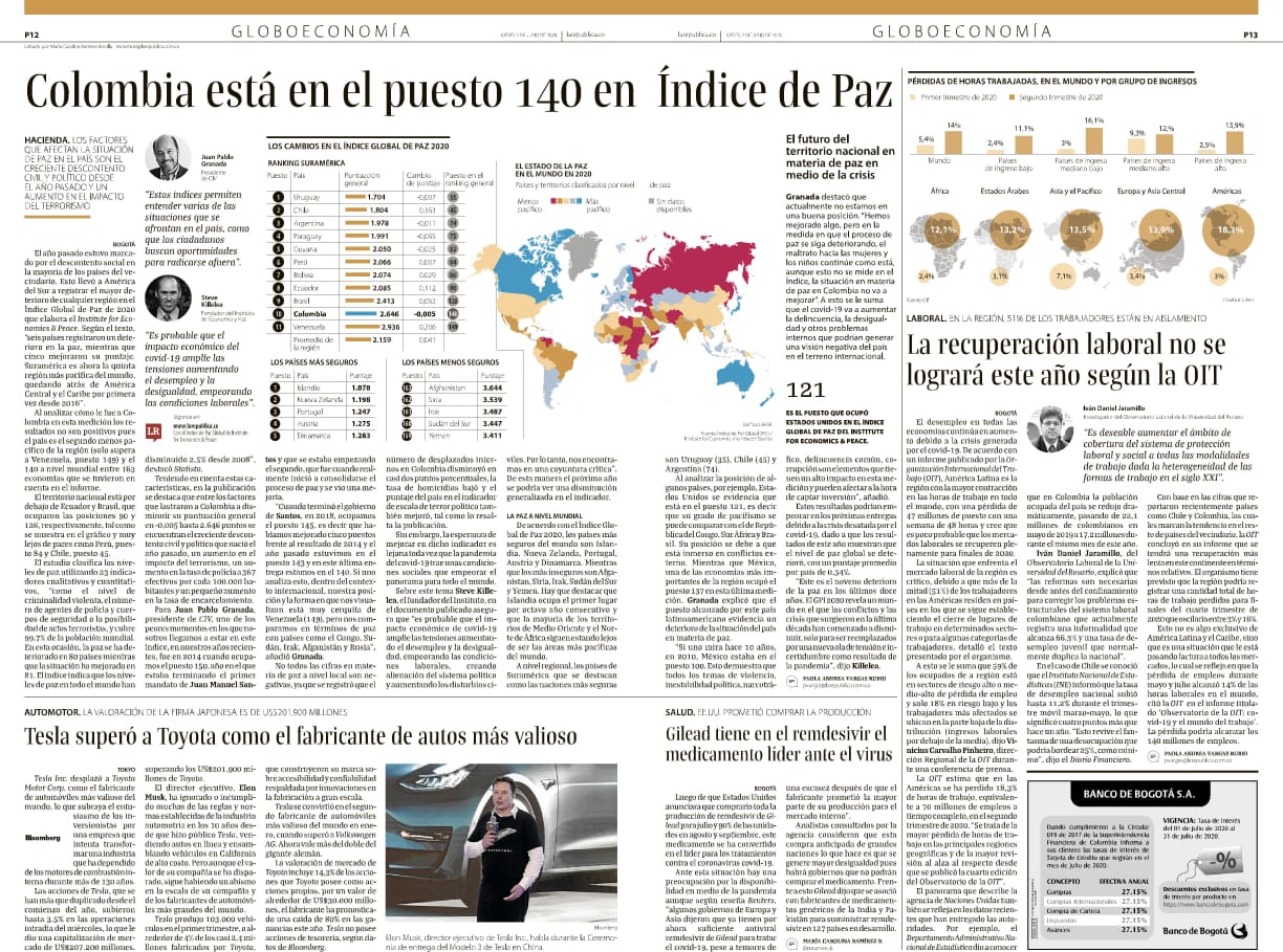 Colombia está en el puesto 140 en Índice de Paz