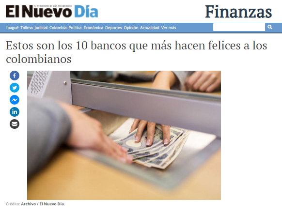 Estos son los 10 bancos que más hacen felices a los colombianos