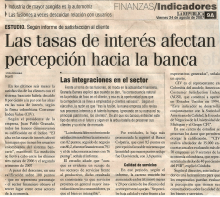 Tasas de interés afectan percepción hacia la banca.